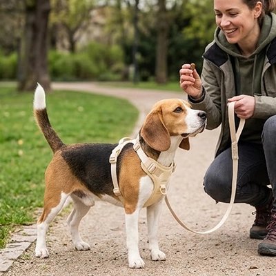 beagle porte harnais anti traction chien beige