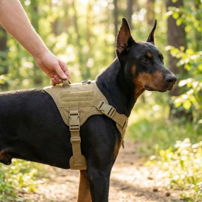 doberman avec harnais tactique chien kaki