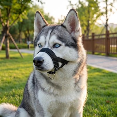 husky avec muselière pour chien confort