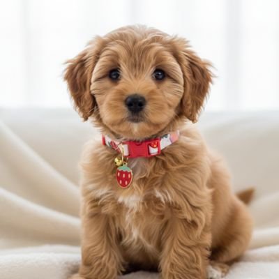 adorable bébé cavapoo avec collier chiot fraise