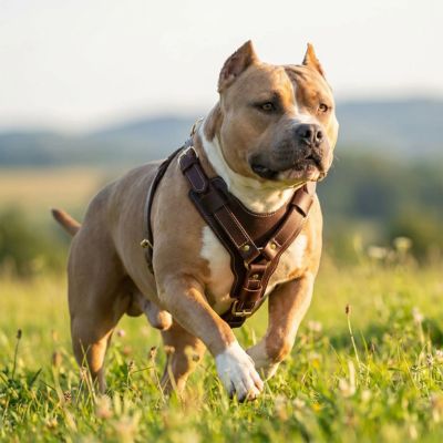 american bully avec harnais pour chien en cuir