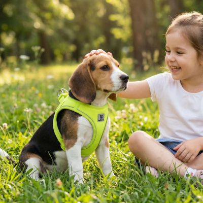 bebe beagle porte harnais chiot jaune
