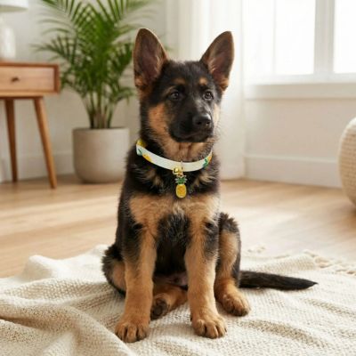 bébé berger allemand avec collier chiot ananas
