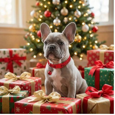 bébé bouledogue porte collier chiot rouge paillettes