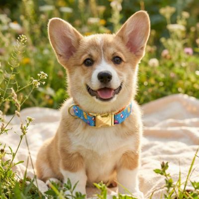 bébé corgi avec collier chiot bleu