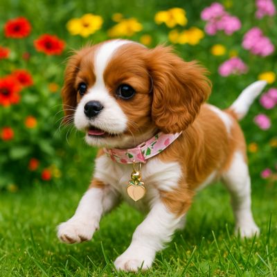 bébé king charles avec collier chiot pomme