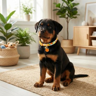 bébé rotweiler porte collier chiot orange