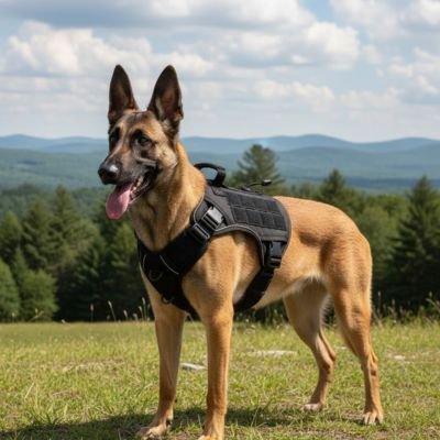 berger allemand avec harnais chien anti traction noir
