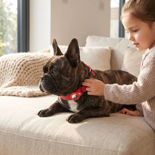 bouledogue avec fillette porte collier gps chien