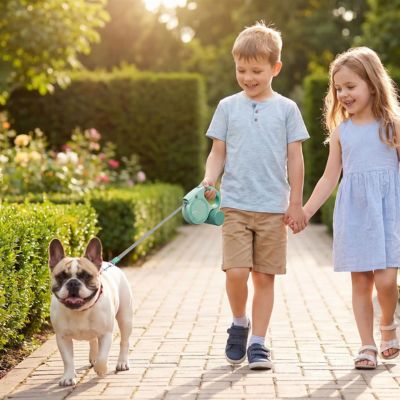 bouledogue avec laisse pour chien rétractable verte