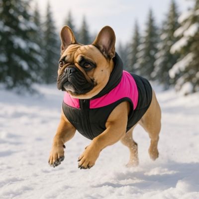 bouledogue dans neige avec manteau chien bicolore