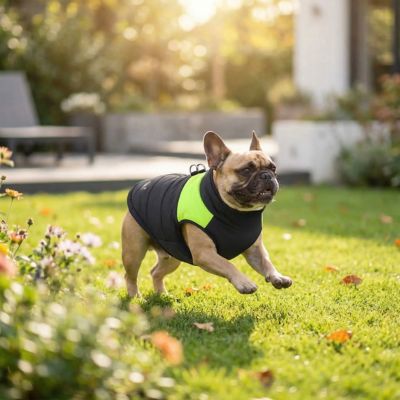 bouledogue porte manteau chien bicolore vert