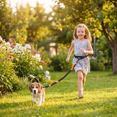 chiot beagle court avec laisse chien canicross orange