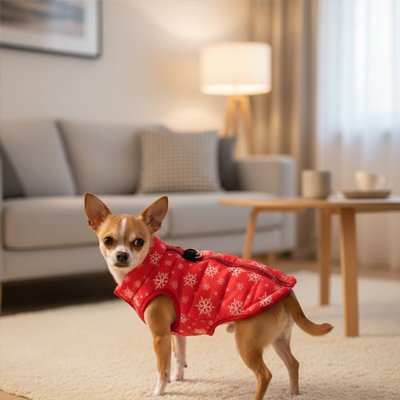 chiwawa dans salon porte manteau pour chien rouge