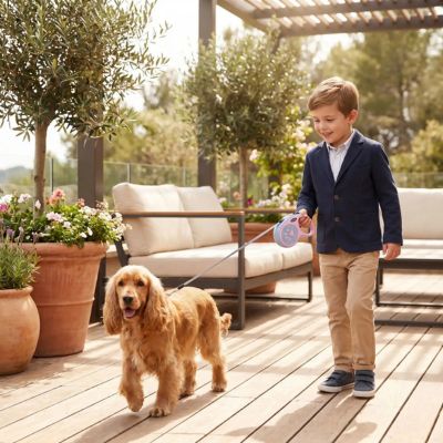 cocker avec laisse pour chien enrouleur rose