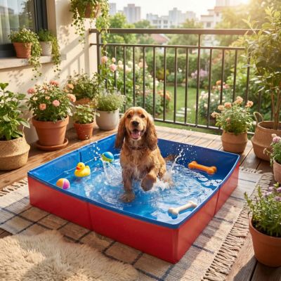cocker joue dans piscine pour chien