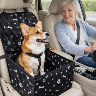 corgi dans siege auto chien noir