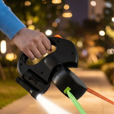 double laisse pour chien rétractable noir