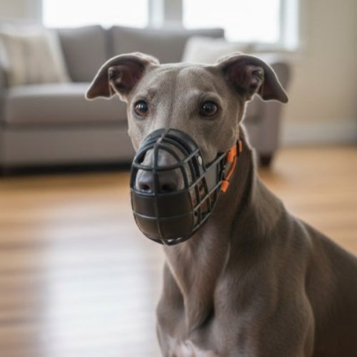 galgo porte muselière chien noir