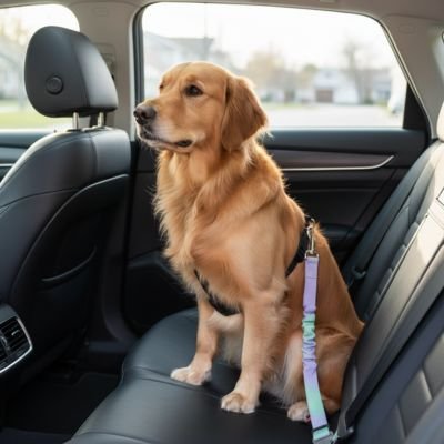 golden avec ceinture de securite pour chien vert et violet