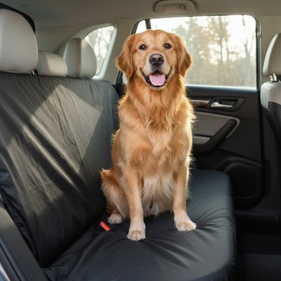 golden heureux sur protection voiture chien arrière
