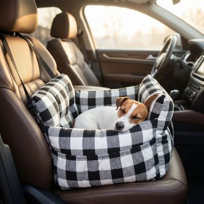 jack russell dort dans siege auto chiens carreaux