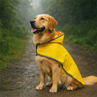labrador assis porte manteau chien imperméable couleur jaune