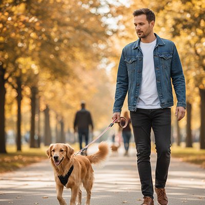 labrador en promenade avec laisse pour chien toile