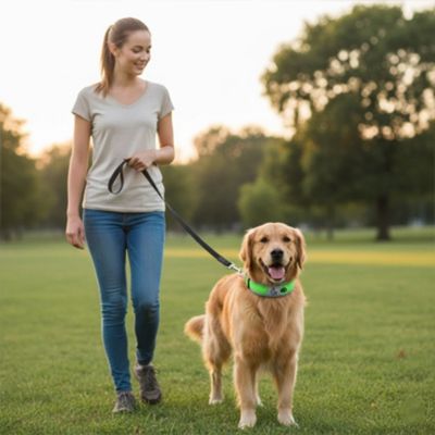 labrador en promenade porte collier chien  vert neoprène