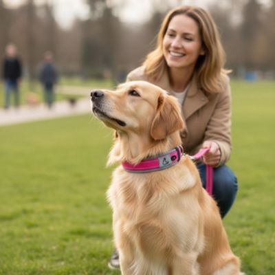 labrador porte collier chien rose neoprène