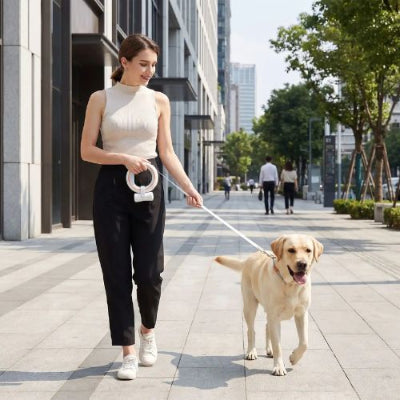 labrador tenu avec laisse pour chien anneau en ville