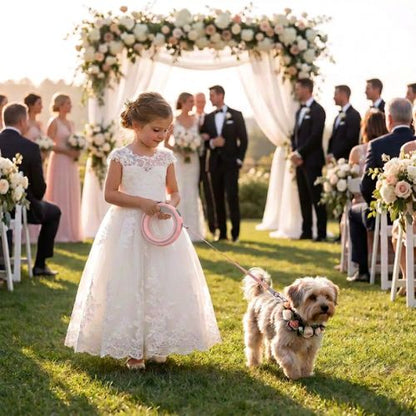 morkie avec laisse pour chien anneau au mariage