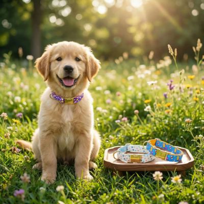 petit labrador présente trois couleurs du collier chiot