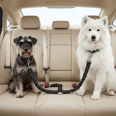 schnauzer et samoyède avec ceinture de sécurité double pour chien