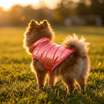 spitz de dos porte doudoune chien rose