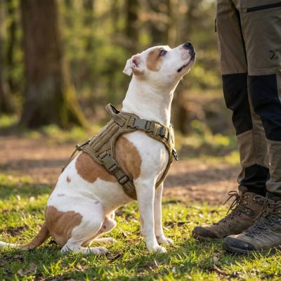 staff blanc porte harnais chien molle
