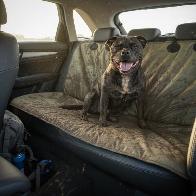 staphie sale sur protection voiture chien kaki