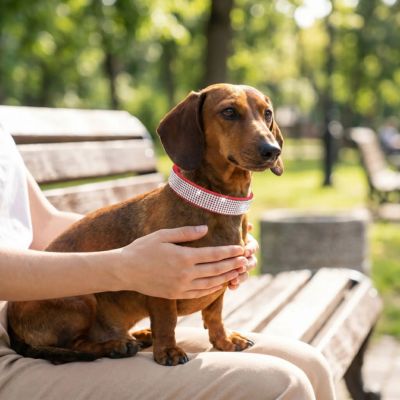 teckel avec collier petit chien cristal rouge