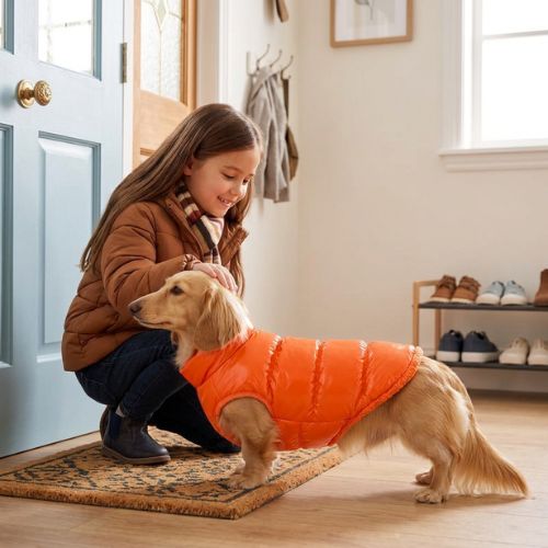 teckel prêt à sortir avec doudoune chien