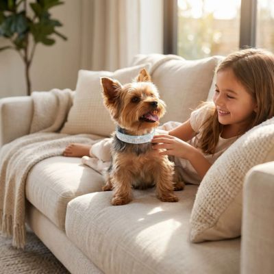 yorkshire porte collier petit chien cristal bleu