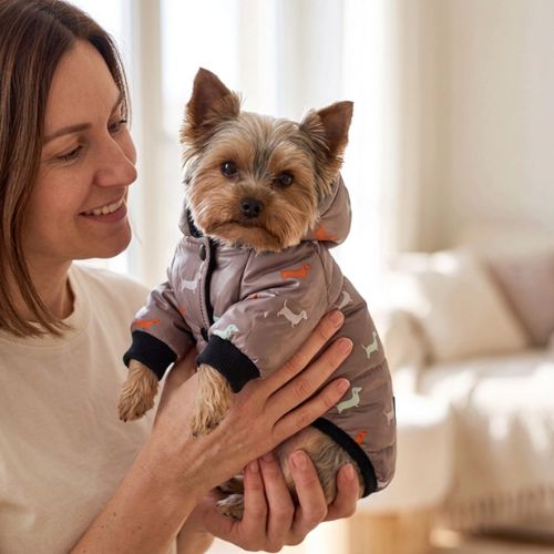 yorkshire porte doudoune chien gris imprimé